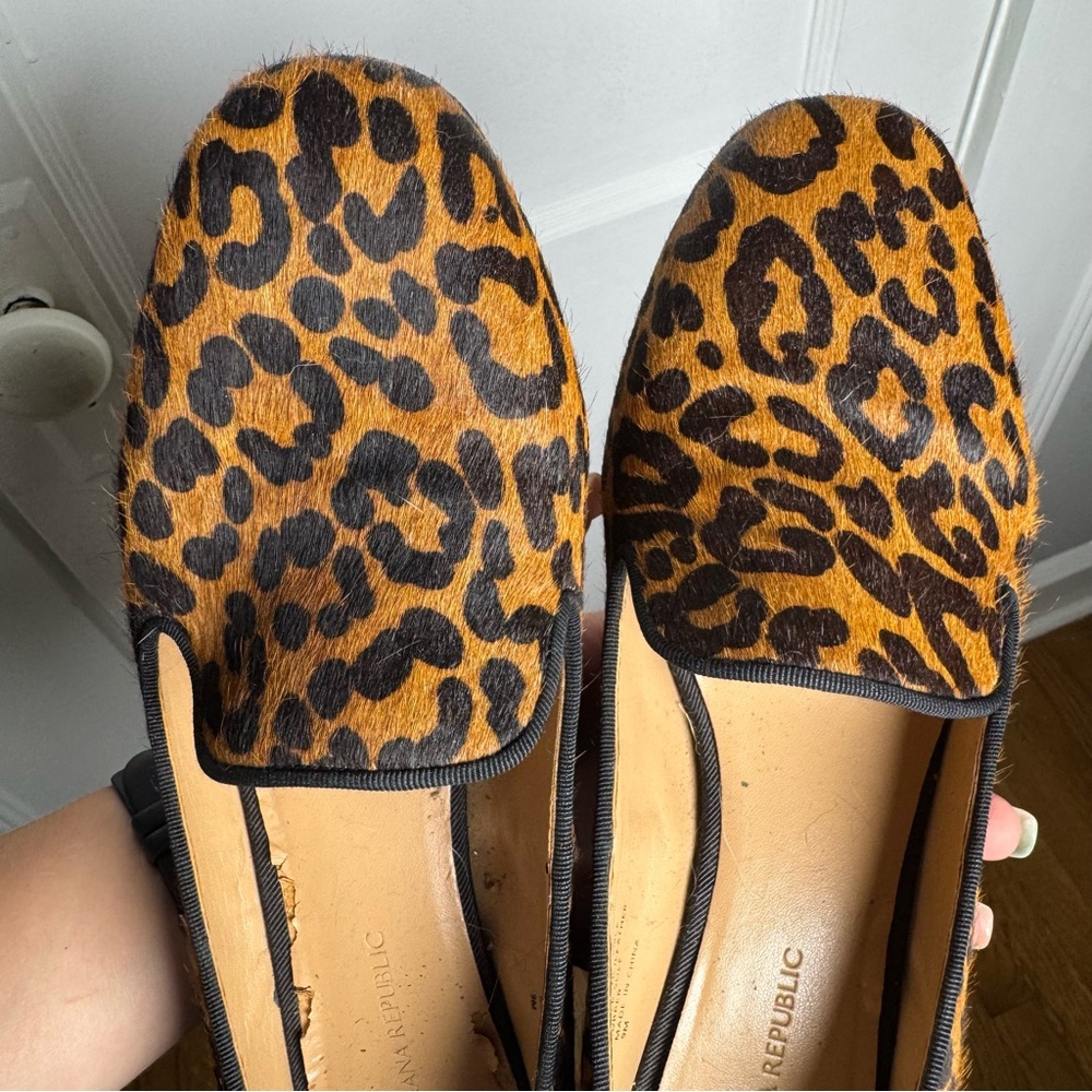 Banana Republic Leopard Cheetah Print Calf Hair Smoking Slipper Heel Size 9 - Picture 8 of 12